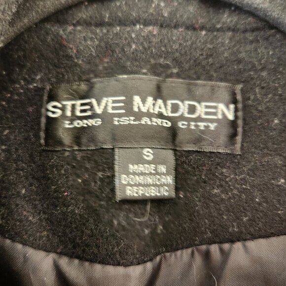 Steve Madden Black Wool Pea Coat Mid Length Classic Jacket Double Breasted S - Picture 4 of 6